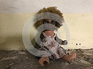 Ukraine, Pripyat. Abandoned city. Chernobyl Exclusion Zone . Creepy doll toy