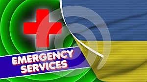 Ukraine Realistic Flag with Emergency Services Title Fabric Texture 3D Illustration