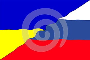 Ukraine Russia. Conflict between Russia and Ucraine war concept. Ukraine flag and Russia flag background. Horizontal design.