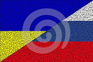 Ukraine Russia. Conflict between Russia and Ucraine war concept. Ukraine flag and Russia flag background. Horizontal design.