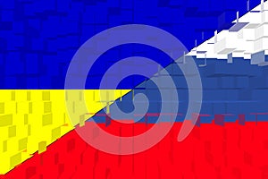 Ukraine Russia. Conflict between Russia and Ucraine war concept. Ukraine flag and Russia flag background. Horizontal design.