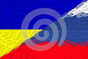 Ukraine Russia. Conflict between Russia and Ucraine war concept. Ukraine flag and Russia flag background. Horizontal design.