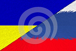 Ukraine Russia. Conflict between Russia and Ucraine war concept. Ukraine flag and Russia flag background. Horizontal design.