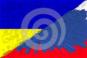 Ukraine Russia. Conflict between Russia and Ucraine war concept. Ukraine flag and Russia flag background. Horizontal design.