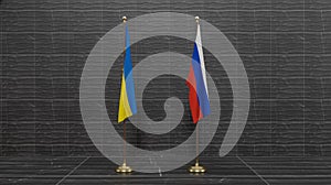Ukraine and Russia flags. Flag Ukraine and Flag Russia. Conflict between Ukraine vs Russia. 3D work and 3D image