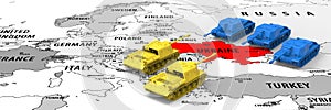 Ukraine and Russia military conflict concept, 3d rendering