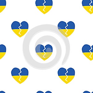 Ukraine seamless vector background broken heart shapes. Ukrainian national colors blue yellow. Repeating pattern. Support Ukraine