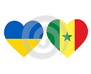 Ukraine And Senegal Flags National Europe And Africa Emblem Heart Icons Vector