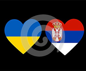 Ukraine And Serbia Flags National Europe Emblem Heart Icons Vector