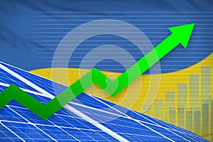 Ukraine solar energy power rising chart, arrow up - environmental natural energy industrial illustration. 3D Illustration