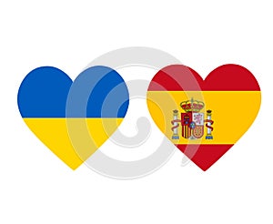 Ukraine And Spain Flags National Europe Emblem Heart Icons Vector