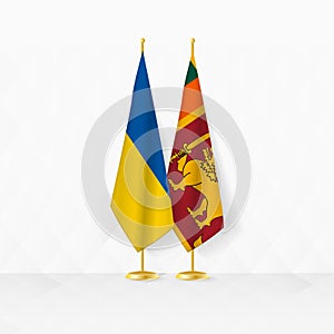 Ukraine and Sri Lanka flags on flag stand, illustration for diplomacy and other meeting between Ukraine and Sri Lanka