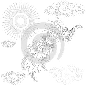 Ukraine style bird coloring book for adults vector illustration. Anti-stress coloring for adult