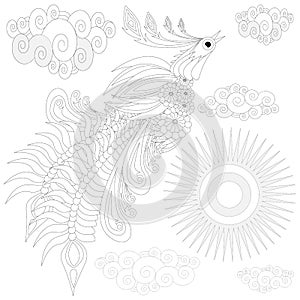 Ukraine style bird coloring book for adults vector illustration. Anti-stress coloring for adult