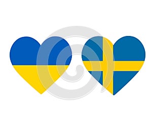 Ukraine And Sweden Flags National Europe Emblem Heart Icons Vector