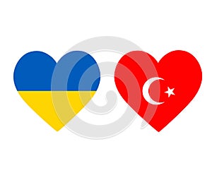 Ukraine And Turkey Flags National Europe Emblem Heart Icons Vector