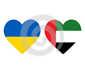 Ukraine And United Arab Emirates Flags National Europe And Asia Emblem Heart Icons