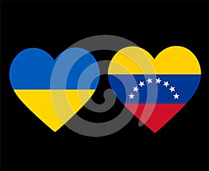 Ukraine And Venezuela Flags National Europe And American Latine Emblem Heart Icons