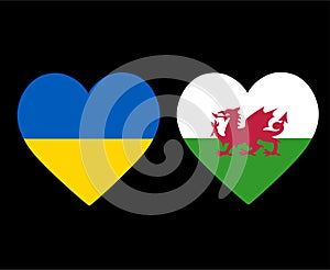 Ukraine And Wales Flags National Europe Emblem Heart Icons Vector