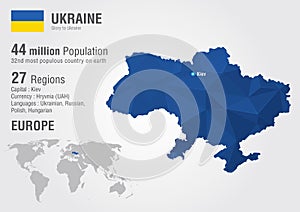 Ukraine world map with a pixel diamond texture.