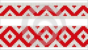 Ukrainian or Belarusian folk art embroidery pattern with horses in red and white.