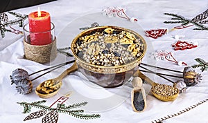 Ukrainian Christmas dish kutia, wheat porridge with nuts, poppy seeds, raisins