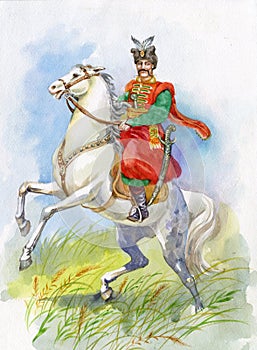 Ukrainian Cossack on a white horse photo