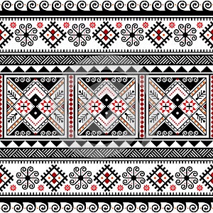 Ukrainian Easter eggs - Hutsul Pisanky vector seamless pattern, Slavic folk art with traignles, waves and geometric shapes