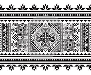 Ukrainian Easter eggs Pysanky vector seamless folk art long horizontal pattern - Hutsul traditional geometric design in black