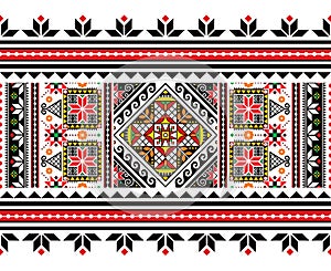 Ukrainian Easter eggs Pysanky vector seamless folk art pattern - Hutsul traditional geometric design in red, black and white