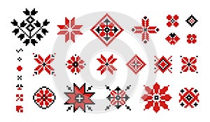 Ukrainian embroidery elements. Ethnic decorative elements for textile design, vintage Ukrainian decorative stitches for