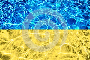 Ukrainian flag with abstract neon light water effect