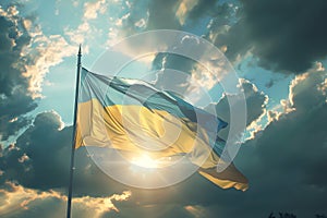 Ukrainian flag on the background of the sky