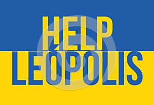 Ukrainian flag with text help leopolis photo