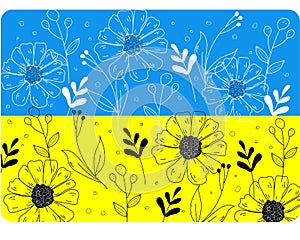 Ukrainian flag with flowers photo