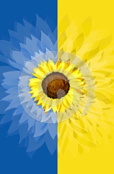Ukrainian Flag with One Sunflower and Highlights vertical