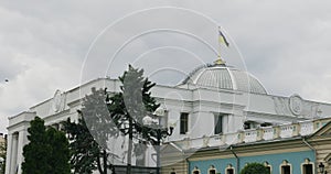 Ukrainian flag on top of parlament building in Kiev