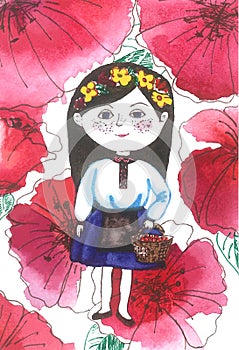 Ukrainian girl in poppy flowers