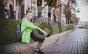 Ukrainian guy at city, young man at street