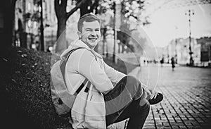 Ukrainian guy at city, young man at street