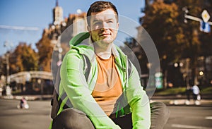 Ukrainian guy at city, young man at street