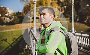 Ukrainian guy at city, young man at street