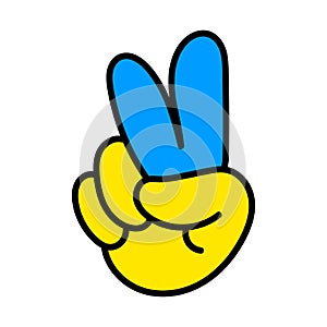 Ukrainian hand gesture V sign for victory or peace. Hand drawing Ukraine icon illustration isolated on white background. Vector