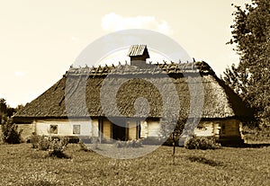 Ukrainian house in sepia