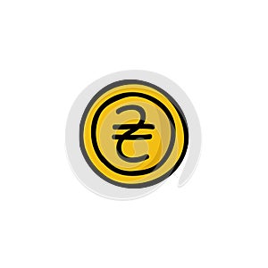 Ukrainian hryvnia coin doodle icon, vector illustration