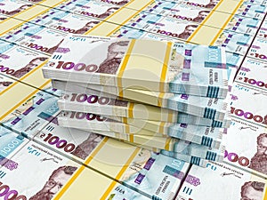 Ukrainian hryvnia finance concept. Hryvnia 1000 banknotes stacked, symbolizing wealth, savings, and financial success in Ukraine.