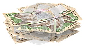 Ukrainian hryvnia. Stack of ukrainian money, currency hryvnia (grivna, hryvna) with 500 banknotes