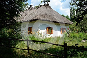 Ukrainian hut with a straw roof