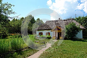 Ukrainian hut with a straw roof