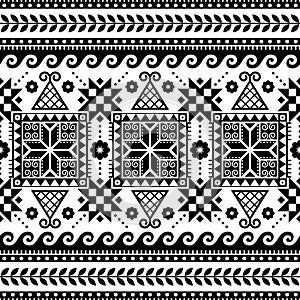 Ukrainian Hutsul Pisanky vector seamless pattern folk art geometric Easter eggs repetitive design in black and white